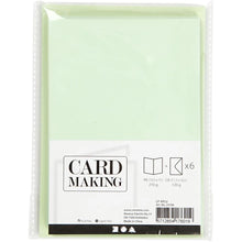Load image into Gallery viewer, Light Green Cards and Envelopes, 6 Set/1  Pack, Card Size 10,5x15 cm, Envelope Size 11,5x16,5 cm
