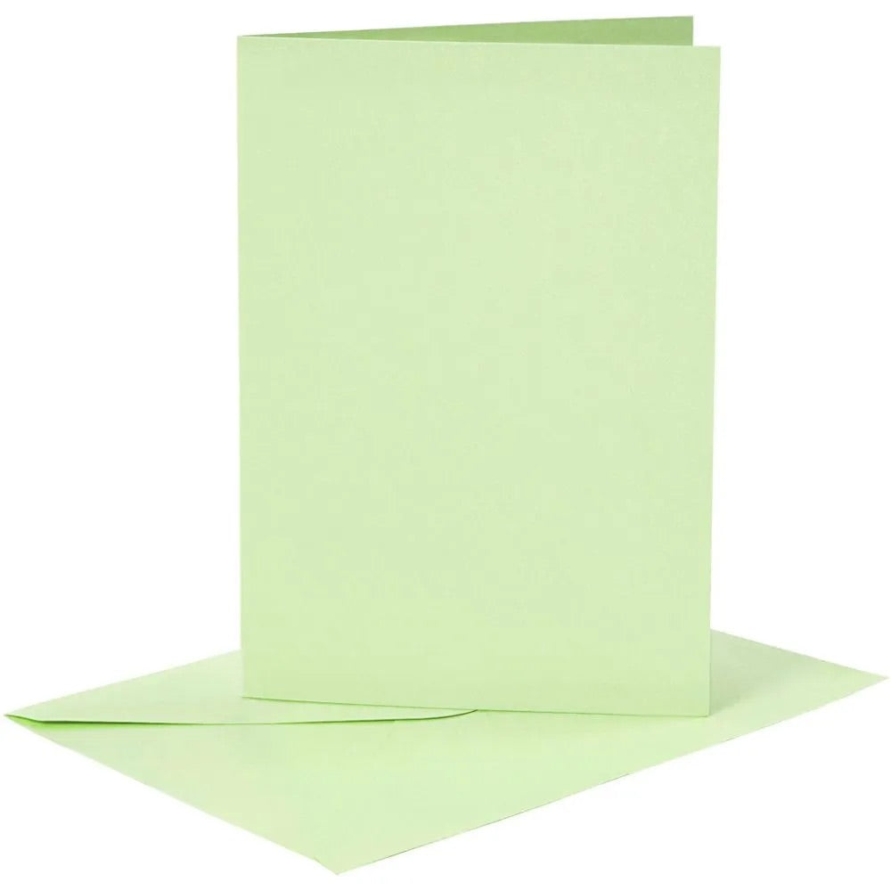 Light Green Cards and Envelopes, 6 Set/1  Pack, Card Size 10,5x15 cm, Envelope Size 11,5x16,5 cm