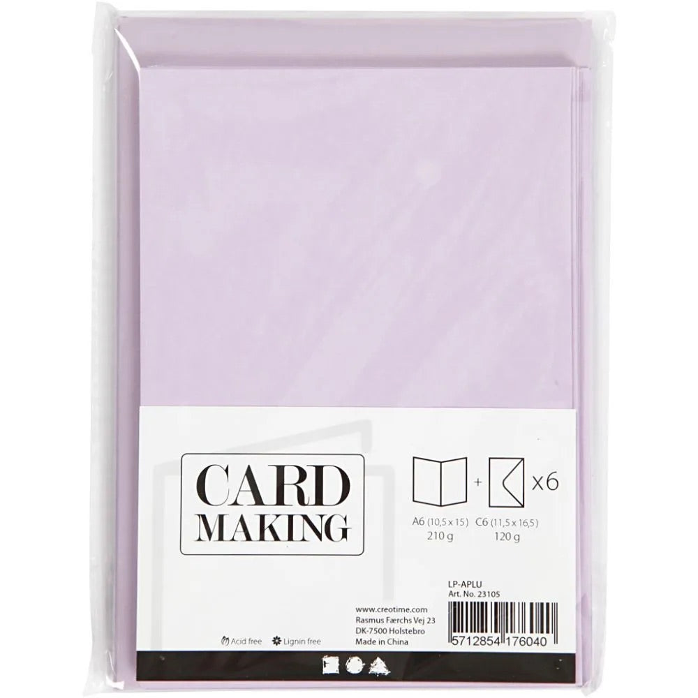 Lilac Cards and Envelopes, 6 Set/1  Pack, Card Size 10,5x15 cm, Envelope Size 11,5x16,5 cm